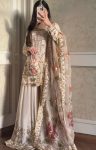 DESIGNER CHINON SILK EMBROIDERY SEQUENCE WORK TOP PALAZZO WITH DUPATTA WHITE