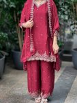 DESIGNER CHINON SILK EMBROIDERY SEQUENCE WORK TOP PALAZZO WITH DUPATTA WEDDING WEAR WHOLESALE PRICE ETHNIC GARMENT (5)