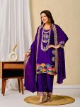 DESIGNER CHINON SILK SEQUENCE EMBROIDERY WORK TOP BOTTOM WITH DUPATTA PURPLE