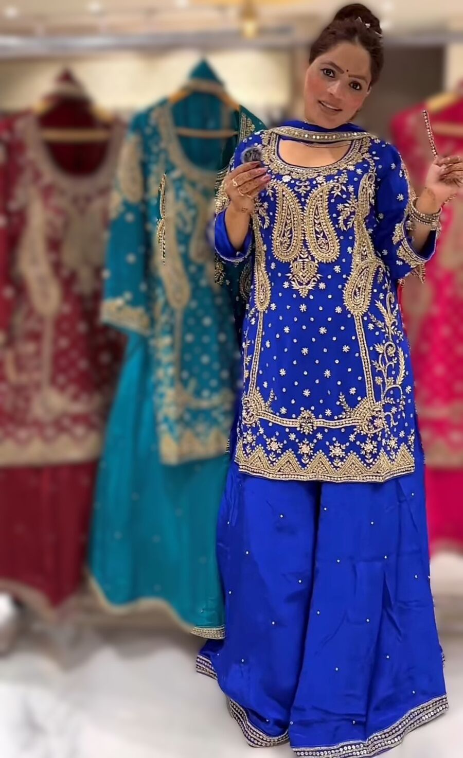 DESIGNER CHINON SILK SEQUENCE EMBROIDERY WORK TOP PALAZZO WITH DUPATTA FESTIVE WEAR WHOLESALE PRICE ETHNIC GARMENT (2)