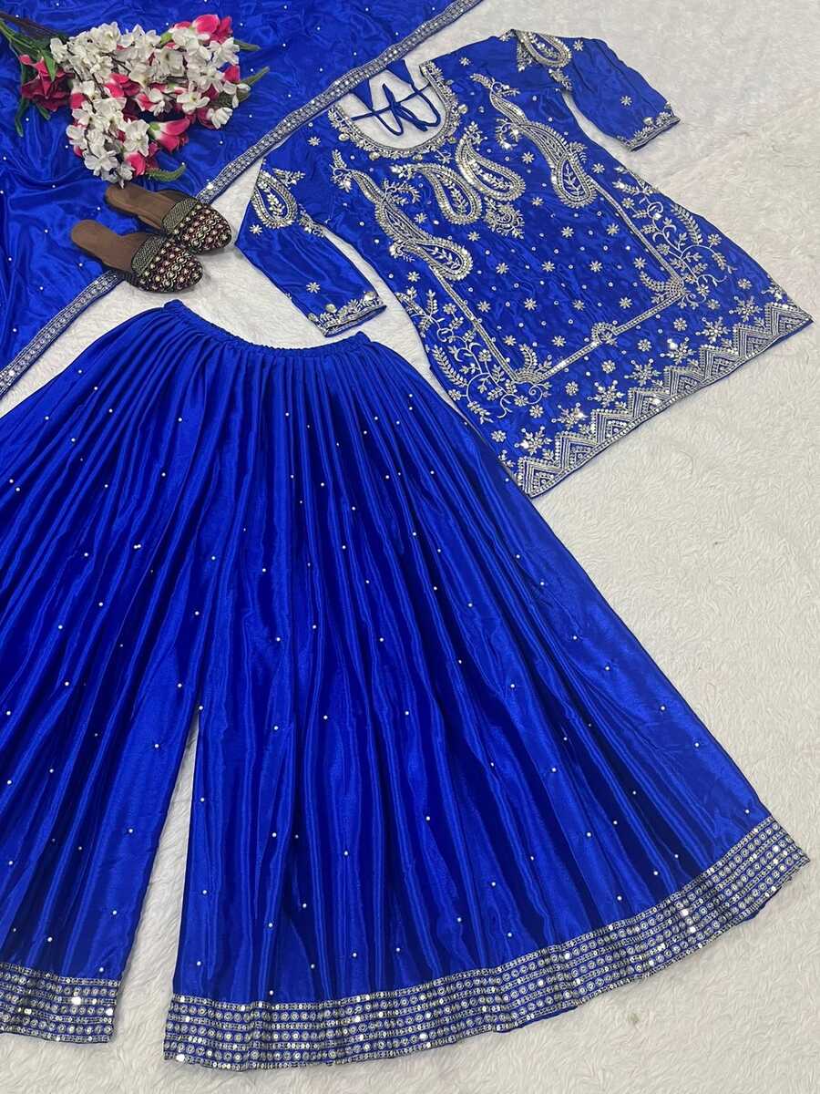 DESIGNER CHINON SILK SEQUENCE EMBROIDERY WORK TOP PALAZZO WITH DUPATTA FESTIVE WEAR WHOLESALE PRICE ETHNIC GARMENT (7)