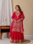 DESIGNER CHINON SILK SEQUENCE EMBROIDERY WORK TOP SHARARA WITH DUPATTA WEDDING WEAR WHOLESALE PRICE ETHNIC GARMENT (9)