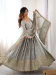 DESIGNER CHINON SILK THREAD WITH SEQUENCE WORK GOWN BOTTOM WITH DUPATTA PARTY WEAR WHOLESALE PRICE ETHNIC GARMENT (9)