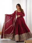 DESIGNER CHINON SILK THREAD WITH SEQUENCE WORK GOWN BOTTOM WITH DUPATTA PARTY WEAR WHOLESALE PRICE ETHNIC GARMENT (3)