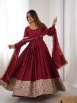 DESIGNER CHINON SILK THREAD WITH SEQUENCE WORK GOWN BOTTOM WITH DUPATTA PARTY WEAR WHOLESALE PRICE ETHNIC GARMENT (3)