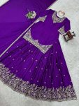 DESIGNER CHINON SILK THREAD WITH SEQUENCE WORK TOP LEHENGA WITH DUPATTA PARTY WEAR WHOLESALE PRICE ETHNIC GARMENT (14)