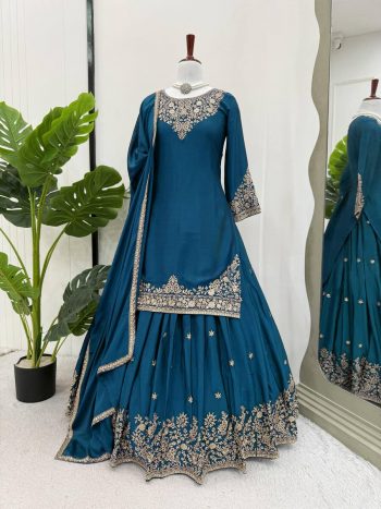 DESIGNER CHINON SILK THREAD WITH SEQUENCE WORK TOP LEHENGA WITH DUPATTA RAMA