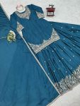 DESIGNER CHINON SILK THREAD WITH SEQUENCE WORK TOP LEHENGA WITH DUPATTA PARTY WEAR WHOLESALE PRICE ETHNIC GARMENT (4)