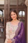 DESIGNER COSMOS JACQUARD PEARL BEADS EMBROIDERED WORK GOWN WITH DUPATTA PARTY WEAR WHOLESALE PRICE ETHNIC GARMENT (9)