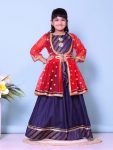 DESIGNER COTTON JACQUARD WEAVING LACE BORDER WORK KID'S LEHENGA CHOLI WITH KOTI RED