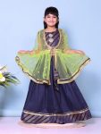 DESIGNER COTTON JACQUARD WEAVING LACE BORDER WORK KID'S LEHENGA CHOLI WITH KOTI GREEN