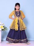 DESIGNER COTTON JACQUARD WEAVING LACE BORDER WORK KID'S LEHENGA CHOLI WITH KOTI YELLOW