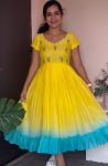 DESIGNER COTTON MAGGAM WORK ONE PIECE YELLOW
