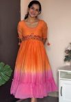 DESIGNER COTTON MAGGAM WORK ONE PIECE ORANGE