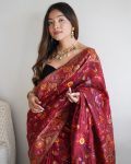 DESIGNER COTTON SILK JACQUARD WORK SAREE WITH UNSTITCHED BLOUSE FESTIVAL WEAR WHOLESALE PRICE ETHNIC GARMENT (2)