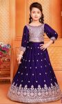 DESIGNER COTTON SILK SEQUENCE EMBROIDEREY WORK KID'S LEHENGA CHOLI WITH DUPATTA  PURPLE