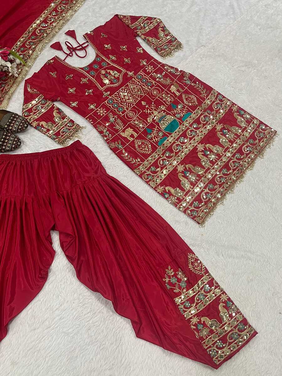 DESIGNER CREPE EMBROIDERY SEQUENCE WORK TOP PATIYALA WITH DUPATTA FESTIVE WEAR WHOLESALE PRICE ETHNIC GARMENT (37)