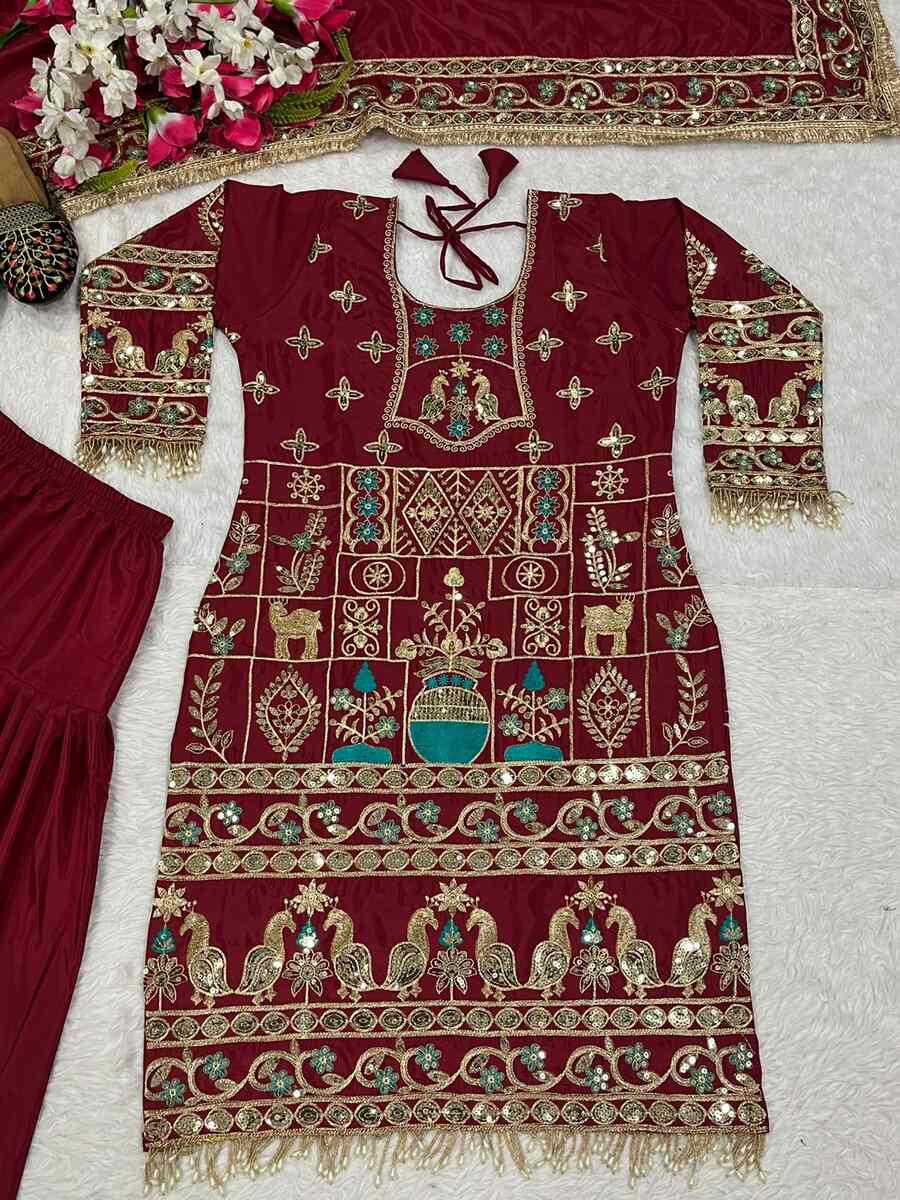 DESIGNER CREPE EMBROIDERY SEQUENCE WORK TOP PATIYALA WITH DUPATTA WEDDING WEAR WHOLESALE PRICE ETHNIC GARMENT (10)