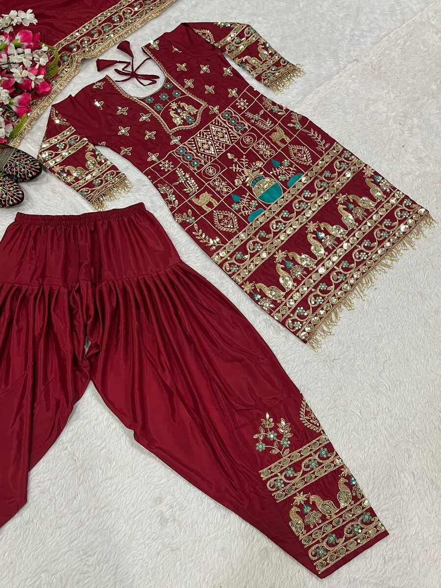 DESIGNER CREPE EMBROIDERY SEQUENCE WORK TOP PATIYALA WITH DUPATTA WEDDING WEAR WHOLESALE PRICE ETHNIC GARMENT (7)