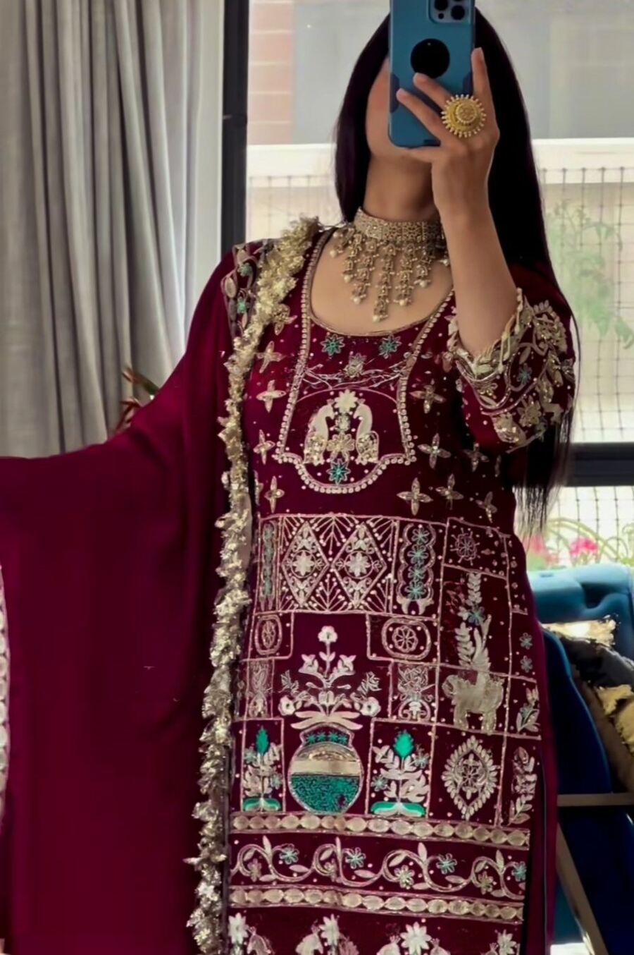 DESIGNER CREPE EMBROIDERY SEQUENCE WORK TOP PATIYALA WITH DUPATTA WEDDING WEAR WHOLESALE PRICE ETHNIC GARMENT (9)