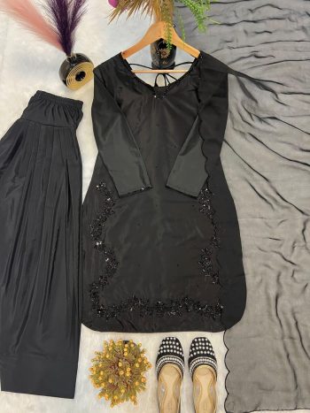 DESIGNER CREPE SILK BEADS HAND WORK TOP PATIYALA WITH DUPATTA BLACK