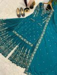 DESIGNER CREPE SILK MOTI, EMBROIDERY, WITH FANCY BORDERS LACE WORK TOP PALAZZO WITH DUPATTA WEDDING WEAR WHOLESALE PRICE ETHNIC GARMENT (2)