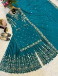 DESIGNER CREPE SILK MOTI, EMBROIDERY, WITH FANCY BORDERS LACE WORK TOP PALAZZO WITH DUPATTA WEDDING WEAR WHOLESALE PRICE ETHNIC GARMENT (2)