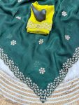 DESIGNER CRUNCHY CHIFFON EMBROIDERY AND BOTH HAND MOTI WORK & DIAMOND WORK SAREE WITH UNSTITCHED BLOUSE PARTY WEAR WHOLESALE PRICE ETHNIC GARMENT (7)