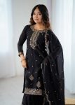 DESIGNER CRUNCY SILK EMBROIDERY SEQUENCE AND JARI WORK TOP SHARARA WITH DUPATTA PARTY WEAR WHOLESALE PRICE ETHNIC GARMENT (3)