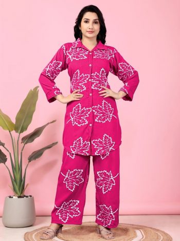 DESIGNER DELTA PRINT WORK TOP BOTTOM SET PINK