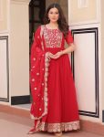 DESIGNER FAUX BLOOMING EMBROIDERY ZARI SEQUENCE WORK GOWN WITH DUPATTA PARTY WEAR WHOLESALE PRICE ETHNIC GARMENT (10)