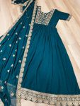 DESIGNER FAUX BLOOMING EMBROIDERY ZARI SEQUENCE WORK GOWN WITH DUPATTA PARTY WEAR WHOLESALE PRICE ETHNIC GARMENT (6)