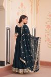 DESIGNER FAUX BLOOMING EMBROIDERY ZARI SEQUENCE WORK GOWN WITH DUPATTA PARTY WEAR WHOLESALE PRICE ETHNIC GARMENT (6)