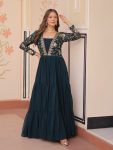 DESIGNER FAUX BLOOMING SEQUENCE & ZARI EMBROIDERY WORK GOWN GREEN