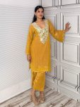 DESIGNER FENDY SILK CODED EMBROIDERY & ORIGINAL MIRROR WORK WITH LACE WORK KURTI PALAZZO SET FESTIVE WEAR WHOLESALE PRICE ETHNIC GARMENT (2)