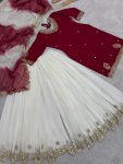 DESIGNER FRENCH CREPE EMBROIDERY SEQUENCE WORK TOP PALAZZO WITH DUPATTA  MAROON