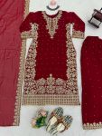 DESIGNER GEORGETTE CODING AND SEQUENCE WITH RIVET MOTI WORK TOP PALAZZO WITH DUPATTA FUNSTIONAL WEAR WHOLESALE PRICE ETHNIC GARMENT (4)