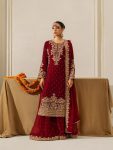 DESIGNER GEORGETTE CODING SEQUENCE AND MOTI WORK TOP PALAZZO WITH DUPATTA RED
