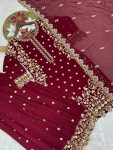 DESIGNER GEORGETTE EMBROIDERY AND SEQUENCE WORK WITH CUT WORK TOP PALAZZO WITH DUPATTA WEDDING WEAR WHOLESALE PRICE ETHNIC GARMENT (3)
