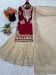 DESIGNER GEORGETTE EMBROIDERY CODING DORI-SEQUENCE WORK TOP SHARARA WITH DUPATTA RED