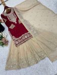 DESIGNER GEORGETTE EMBROIDERY CODING DORI-SEQUENCE WORK TOP SHARARA WITH DUPATTA FESTIVAL WEAR WHOLESALE PRICE ETHNIC GARMENT (2)