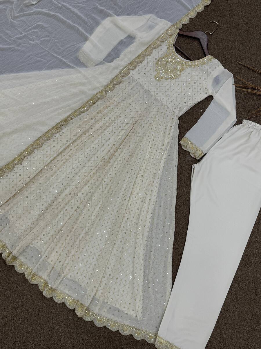 DESIGNER GEORGETTE EMBROIDERY SEQUENCE AND CODING WORK GOWN BOTTOM WITH DUPATTA PARTY WEAR WHOLESALE PRICE ETHNIC GARMENT (10)