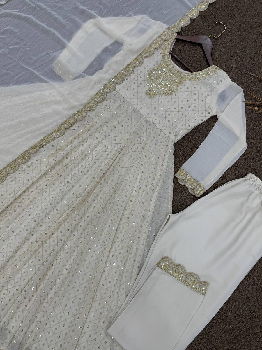 DESIGNER GEORGETTE EMBROIDERY SEQUENCE AND CODING WORK GOWN BOTTOM WITH DUPATTA PARTY WEAR WHOLESALE PRICE ETHNIC GARMENT (14)