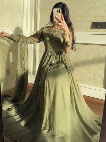 DESIGNER GEORGETTE EMBROIDERY SEQUENCE WORK GOWN BOTTOM WITH DUPATTA MINT