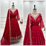 DESIGNER GEORGETTE EMBROIDERY SEQUENCE WORK GOWN BOTTOM WITH DUPATTA FESTIVE WEAR WHOLESALE PRICE ETHNIC GARMENT (4)