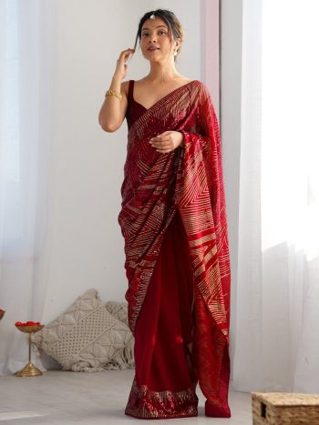 DESIGNER GEORGETTE EMBROIDERY SEQUENCE WORK SAREE WITH UNSTITCHED BLOUSE