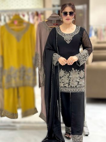 DESIGNER GEORGETTE EMBROIDERY SEQUENCE WORK TOP BOTTOM WITH DUPATTA BLACK