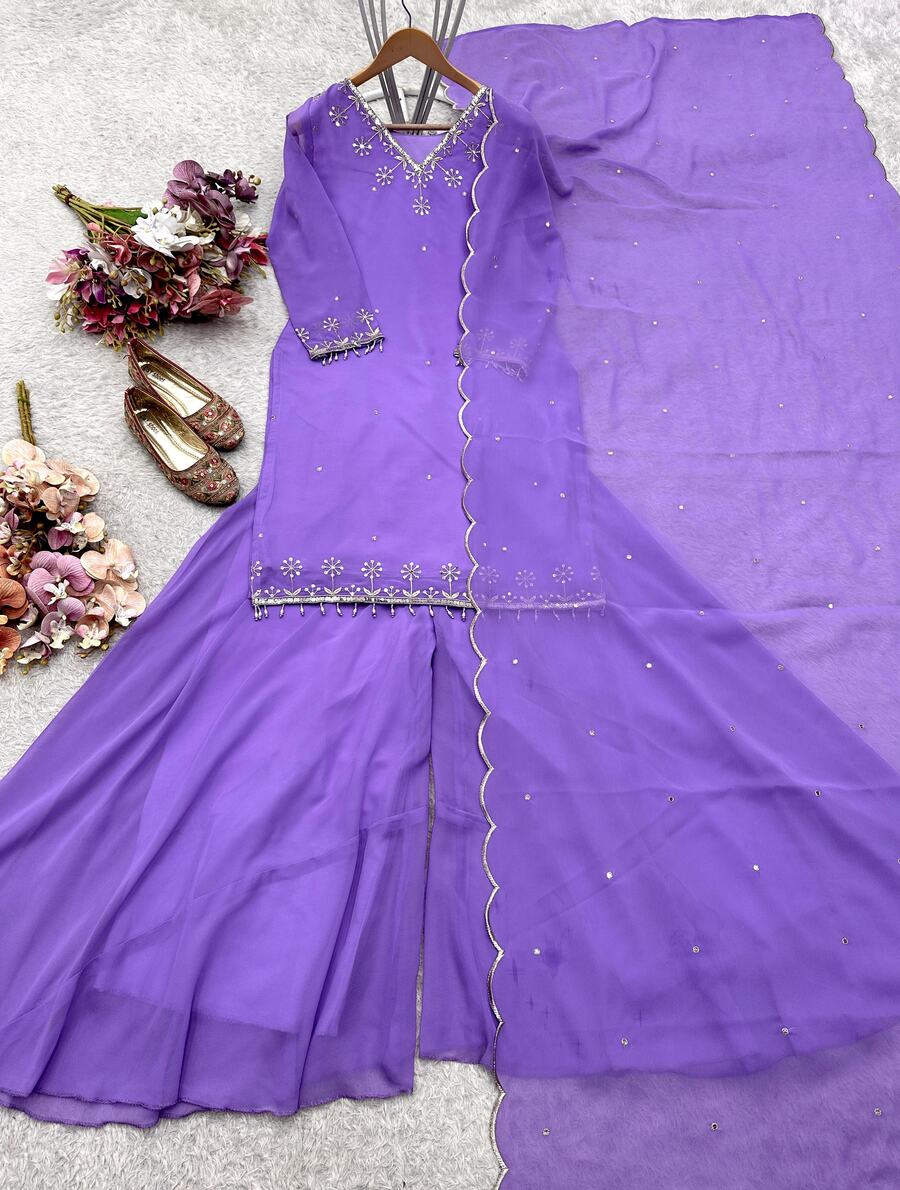 DESIGNER GEORGETTE EMBROIDERY SEQUENCE WORK TOP PALAZZO WITH DUPATTA FESTIVE WEAR WHOLESALE PRICE ETHNIC GARMENT (16)