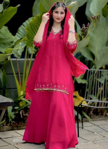 DESIGNER GEORGETTE EMBROIDERY SEQUENCE WORK TOP PALAZZO WITH DUPATTA PINK