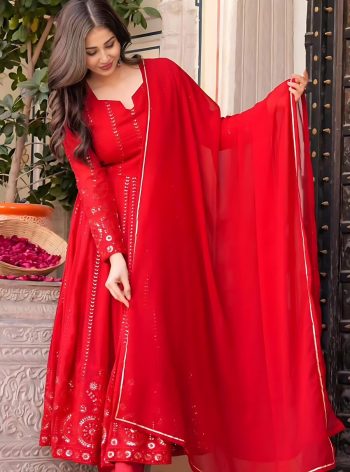 DESIGNER GEORGETTE EMBROIDERY WORK ANARKALI GOWN BOTTOM WITH DUPATTA RED